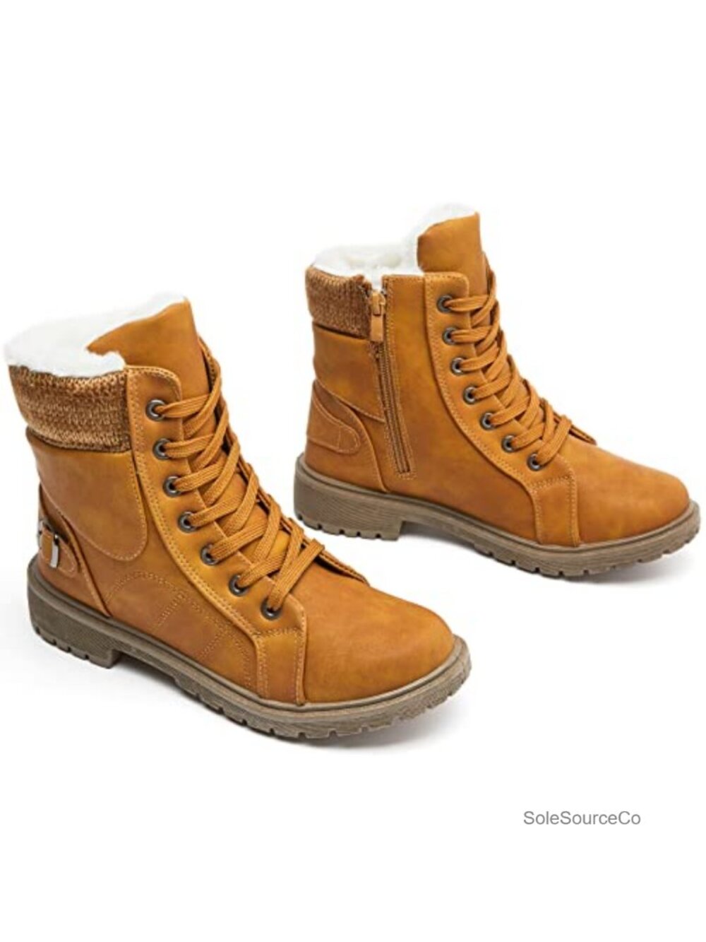 Women's Faux Leather Fur Lined Lace Up Combat Ankle Boots Waterproof Non Slip